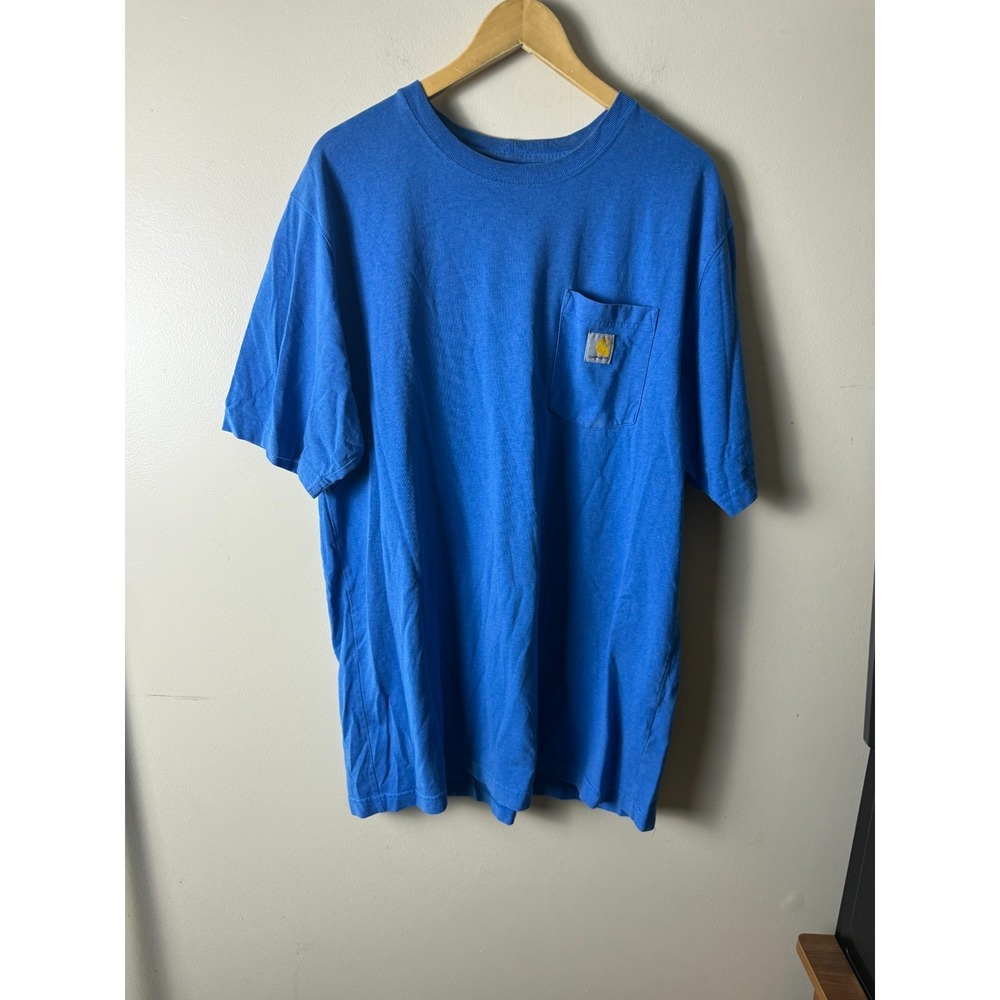 Carhartt Shirt Mens M Tall Blue Pocket Logo Workwear Tee Top Original Fit
